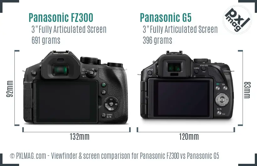 Panasonic FZ300 vs Panasonic G5 Screen and Viewfinder comparison