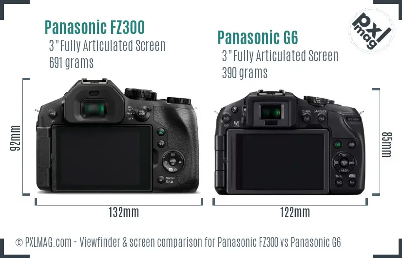 Panasonic FZ300 vs Panasonic G6 Screen and Viewfinder comparison