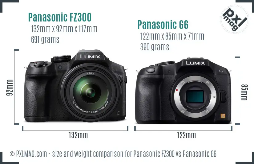 Panasonic FZ300 vs Panasonic G6 size comparison