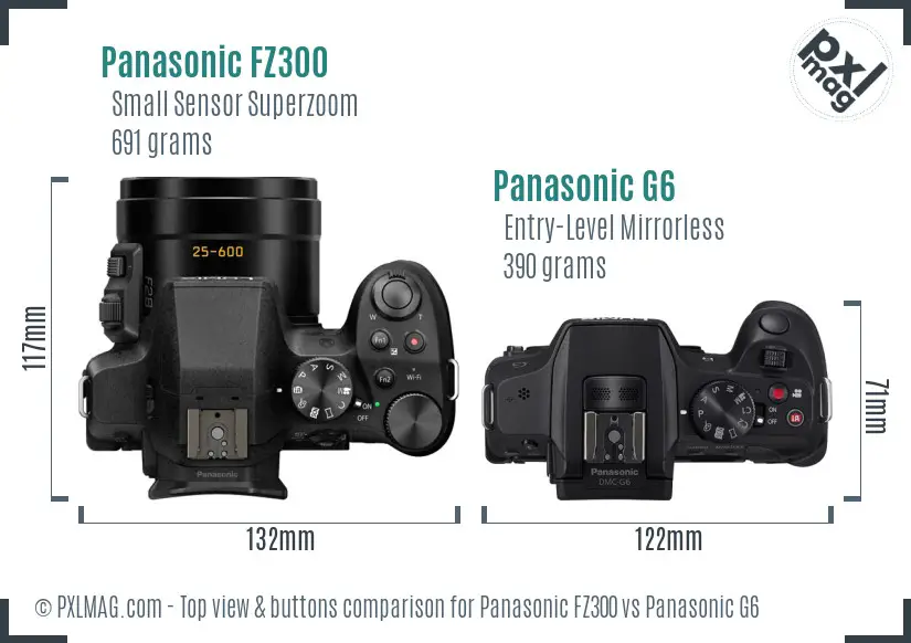 Panasonic FZ300 vs Panasonic G6 top view buttons comparison