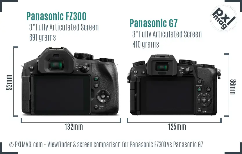 Panasonic FZ300 vs Panasonic G7 Screen and Viewfinder comparison
