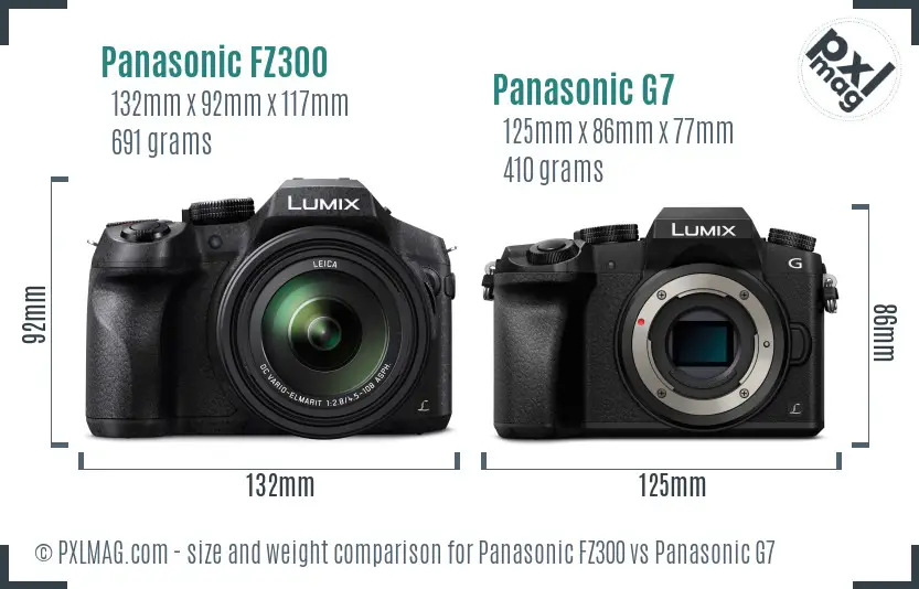 Panasonic FZ300 vs Panasonic G7 size comparison