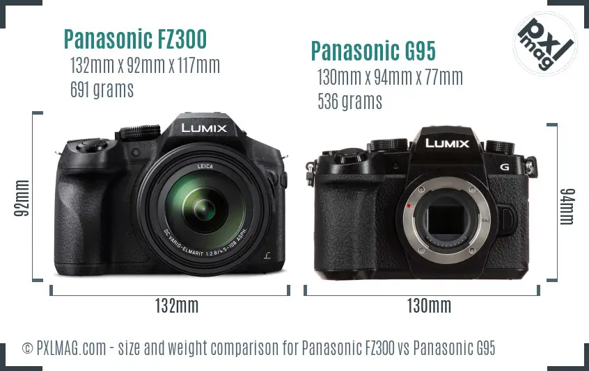 Panasonic FZ300 vs Panasonic G95 size comparison