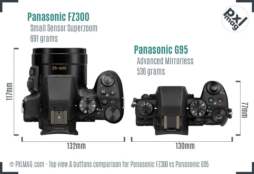 Panasonic FZ300 vs Panasonic G95 top view buttons comparison