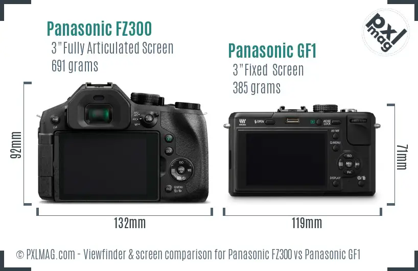 Panasonic FZ300 vs Panasonic GF1 Screen and Viewfinder comparison