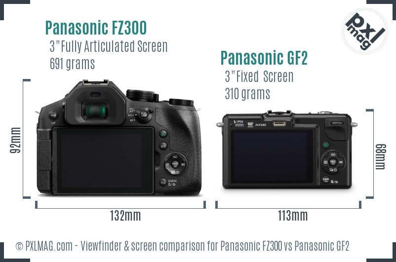Panasonic FZ300 vs Panasonic GF2 Screen and Viewfinder comparison