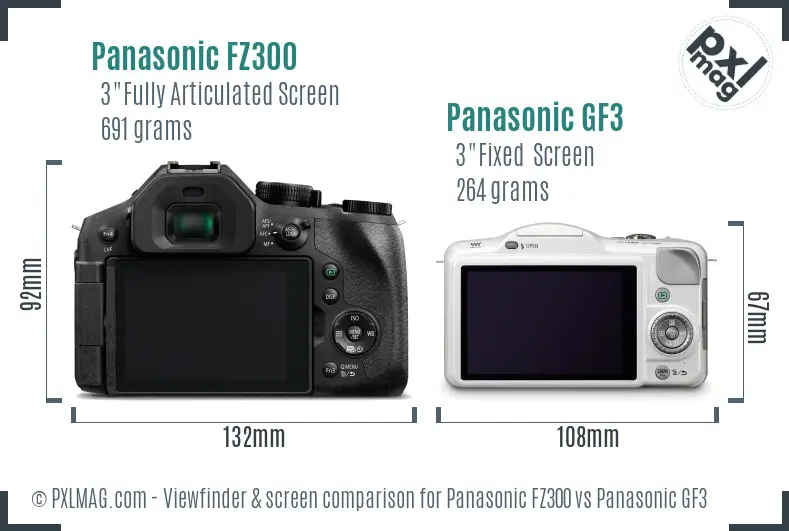 Panasonic FZ300 vs Panasonic GF3 Screen and Viewfinder comparison