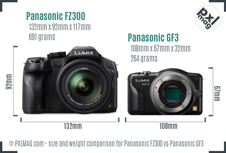 Panasonic FZ300 vs Panasonic GF3 size comparison