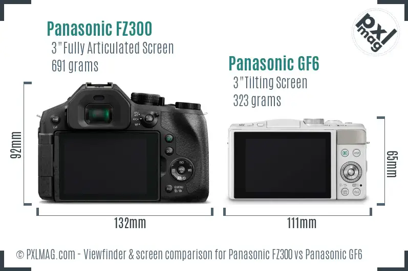 Panasonic FZ300 vs Panasonic GF6 Screen and Viewfinder comparison