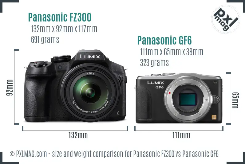 Panasonic FZ300 vs Panasonic GF6 size comparison