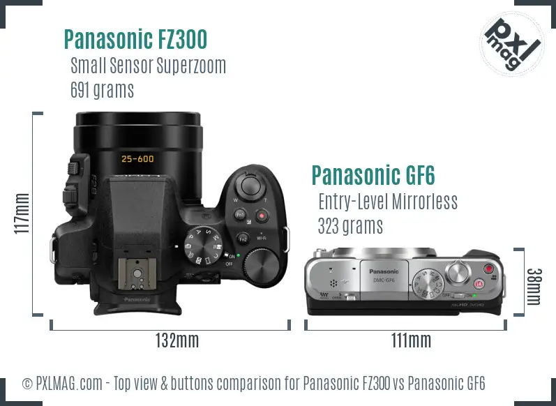 Panasonic FZ300 vs Panasonic GF6 top view buttons comparison