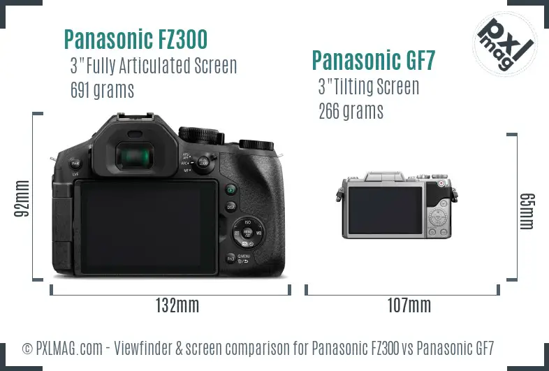Panasonic FZ300 vs Panasonic GF7 Screen and Viewfinder comparison