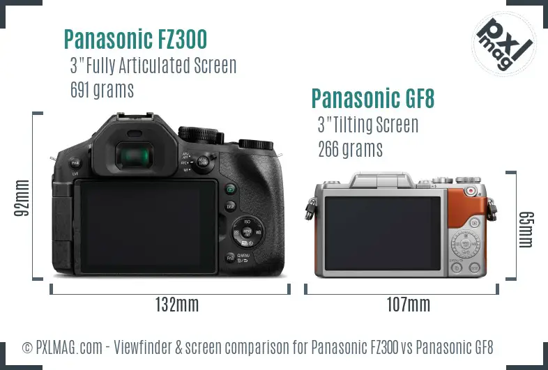 Panasonic FZ300 vs Panasonic GF8 Screen and Viewfinder comparison