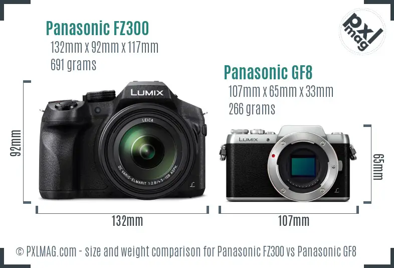 Panasonic FZ300 vs Panasonic GF8 size comparison