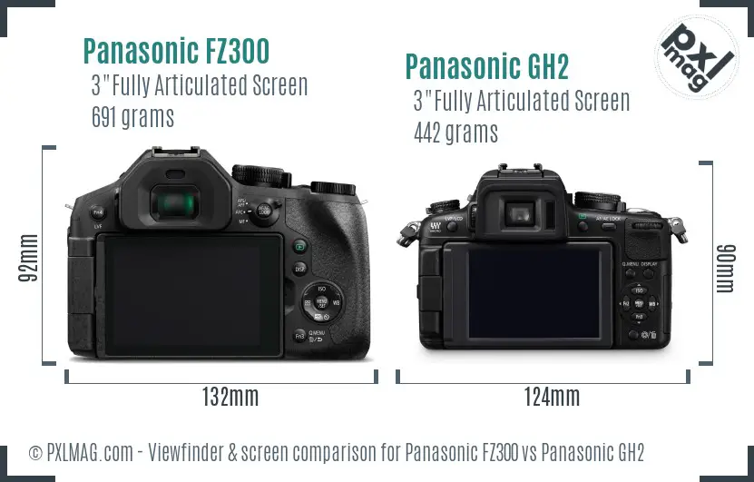 Panasonic FZ300 vs Panasonic GH2 Screen and Viewfinder comparison