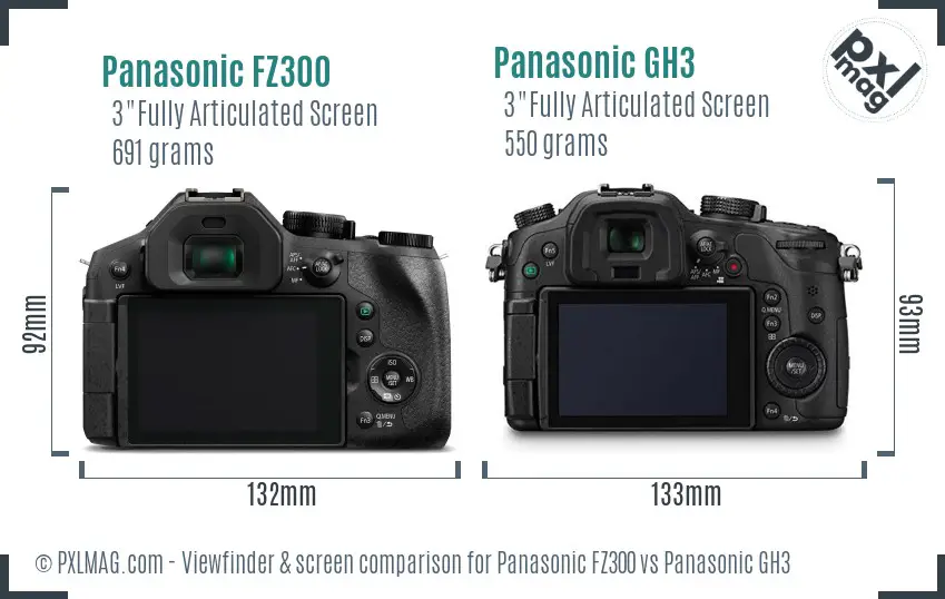 Panasonic FZ300 vs Panasonic GH3 Screen and Viewfinder comparison