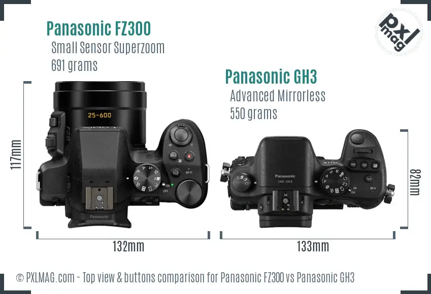 Panasonic FZ300 vs Panasonic GH3 top view buttons comparison