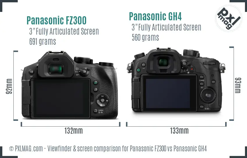 Panasonic FZ300 vs Panasonic GH4 Screen and Viewfinder comparison