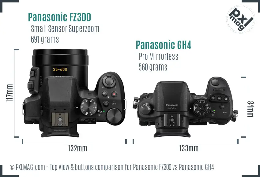 Panasonic FZ300 vs Panasonic GH4 top view buttons comparison