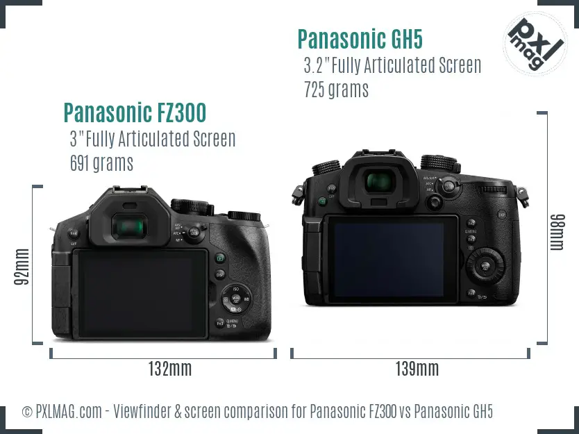 Panasonic FZ300 vs Panasonic GH5 Screen and Viewfinder comparison