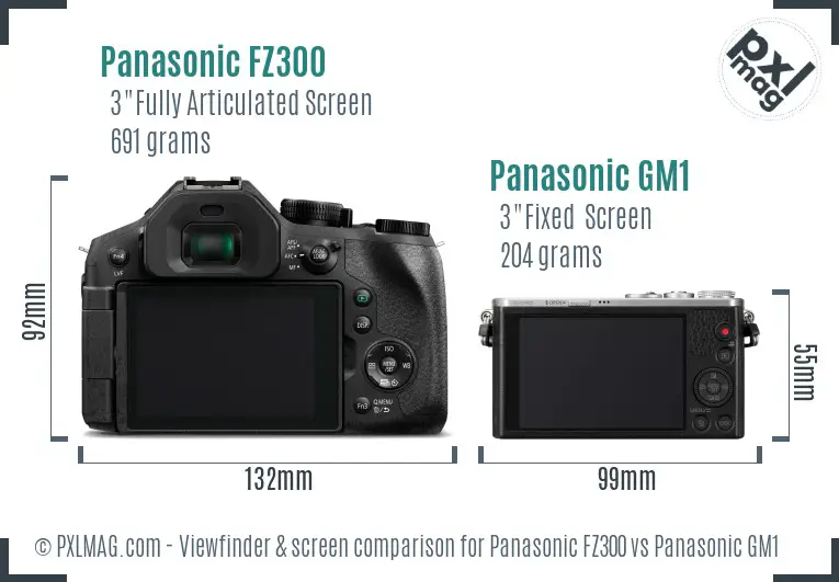 Panasonic FZ300 vs Panasonic GM1 Screen and Viewfinder comparison