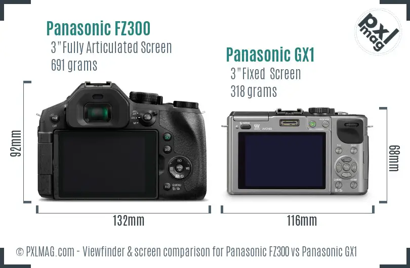 Panasonic FZ300 vs Panasonic GX1 Screen and Viewfinder comparison
