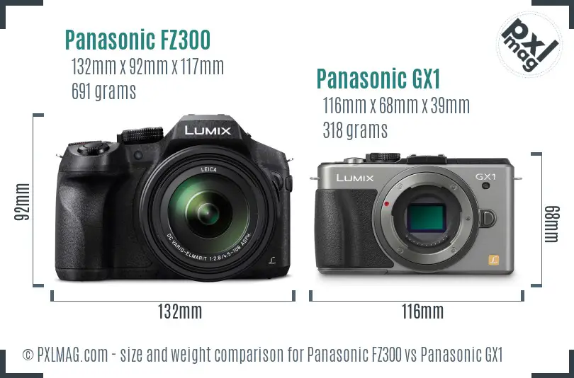 Panasonic FZ300 vs Panasonic GX1 size comparison