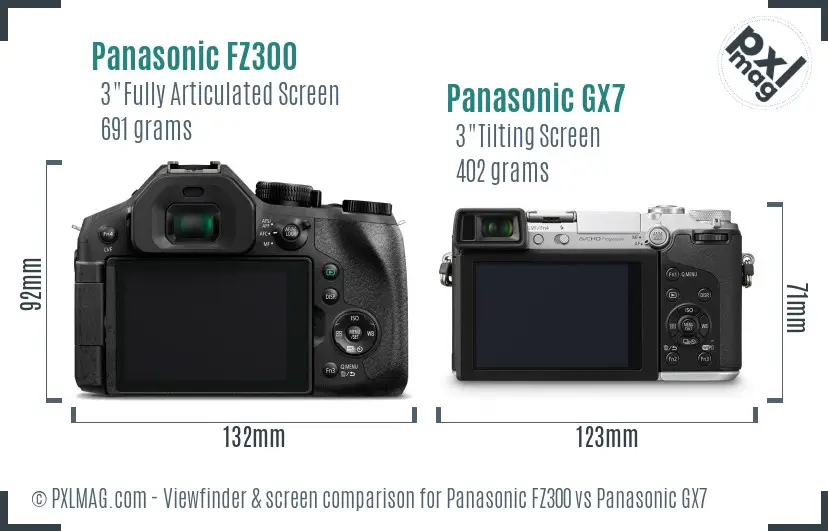 Panasonic FZ300 vs Panasonic GX7 Screen and Viewfinder comparison