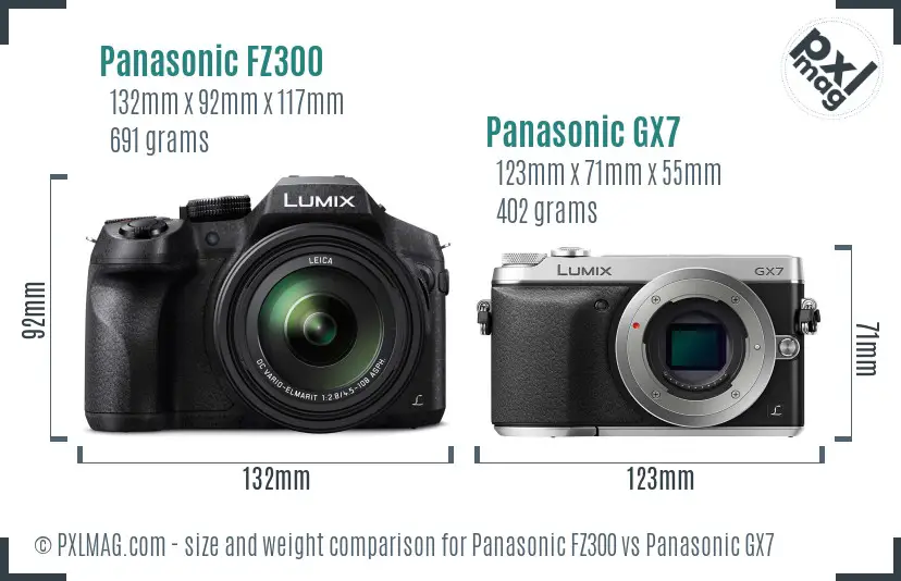 Panasonic FZ300 vs Panasonic GX7 size comparison