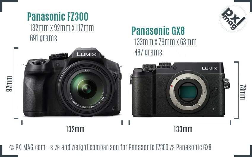 Panasonic FZ300 vs Panasonic GX8 size comparison