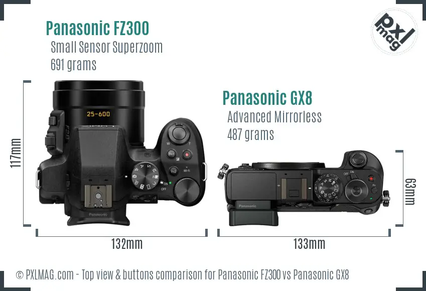 Panasonic FZ300 vs Panasonic GX8 top view buttons comparison