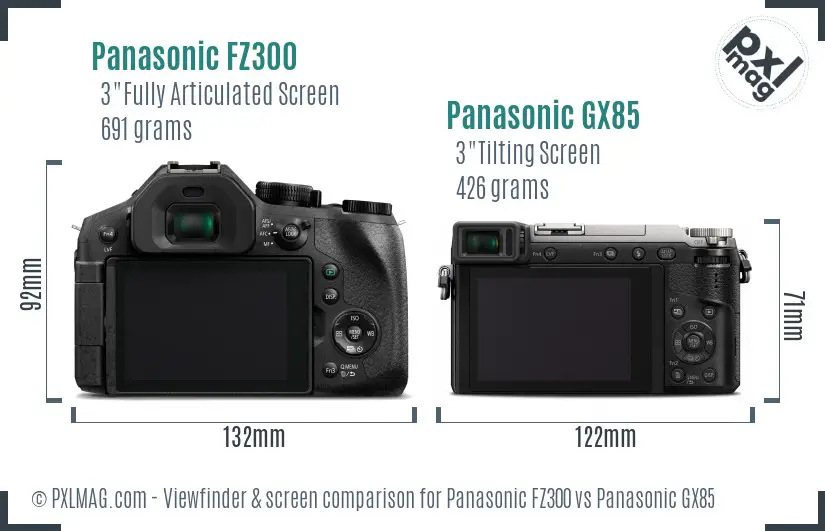Panasonic FZ300 vs Panasonic GX85 Screen and Viewfinder comparison