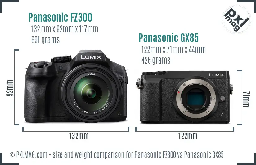 Panasonic FZ300 vs Panasonic GX85 size comparison