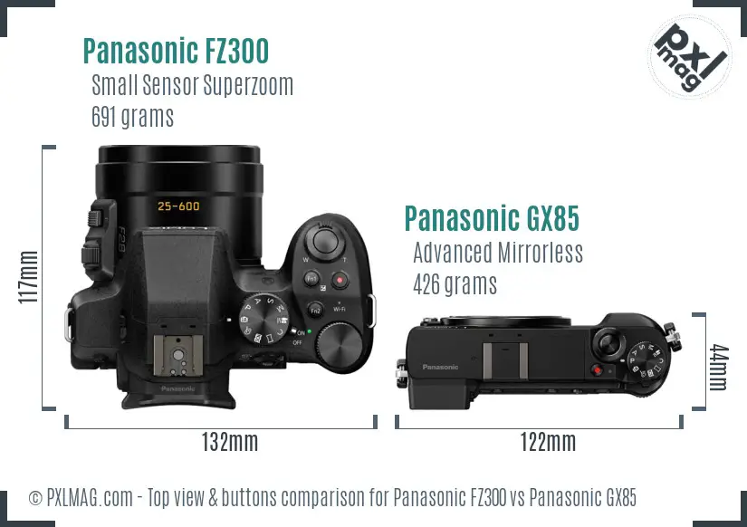 Panasonic FZ300 vs Panasonic GX85 top view buttons comparison