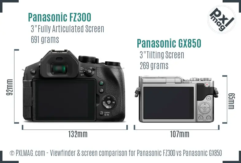 Panasonic FZ300 vs Panasonic GX850 Screen and Viewfinder comparison