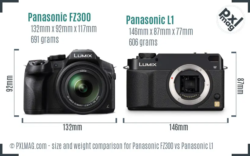 Panasonic FZ300 vs Panasonic L1 size comparison