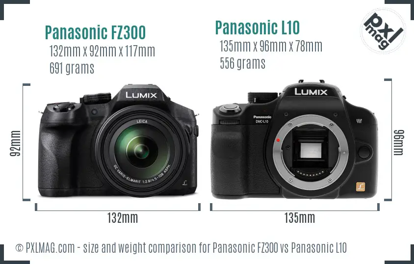 Panasonic FZ300 vs Panasonic L10 size comparison