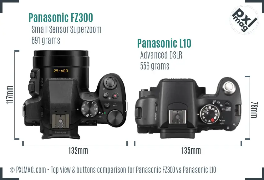 Panasonic FZ300 vs Panasonic L10 top view buttons comparison