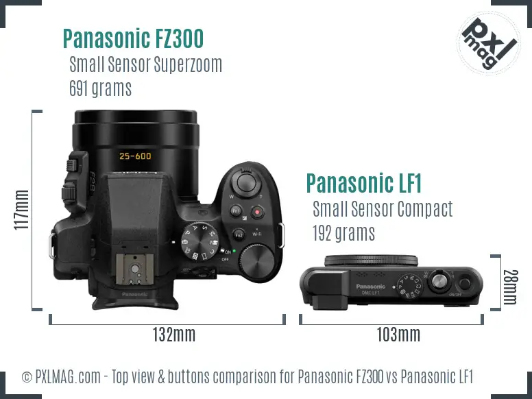 Panasonic FZ300 vs Panasonic LF1 top view buttons comparison