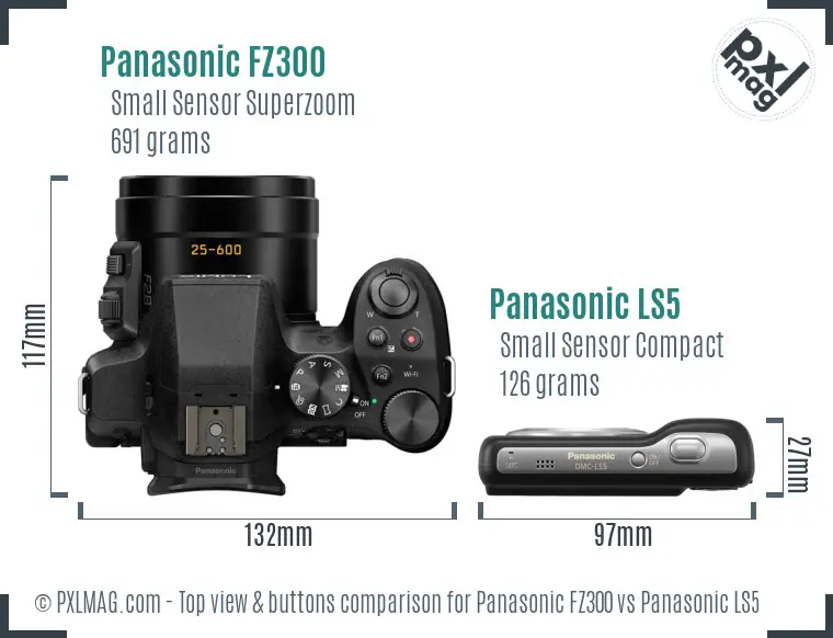 Panasonic FZ300 vs Panasonic LS5 top view buttons comparison