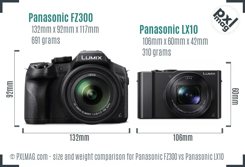 Panasonic FZ300 vs Panasonic LX10 size comparison