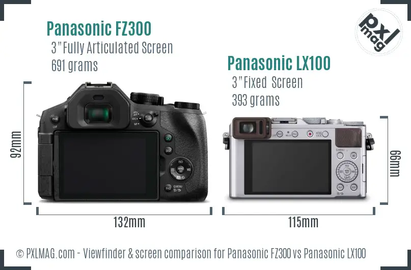 Panasonic FZ300 vs Panasonic LX100 Screen and Viewfinder comparison