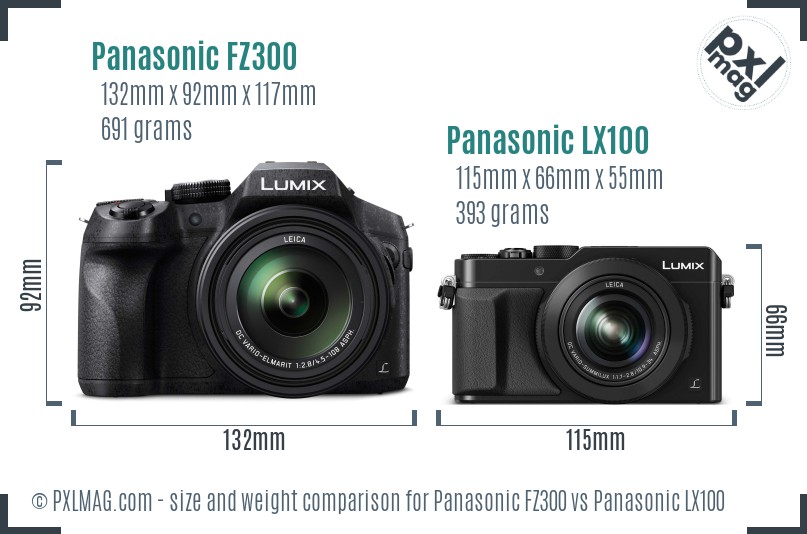 Panasonic FZ300 vs Panasonic LX100 size comparison
