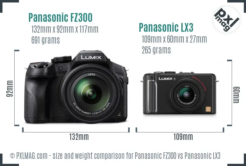 Panasonic FZ300 vs Panasonic LX3 size comparison