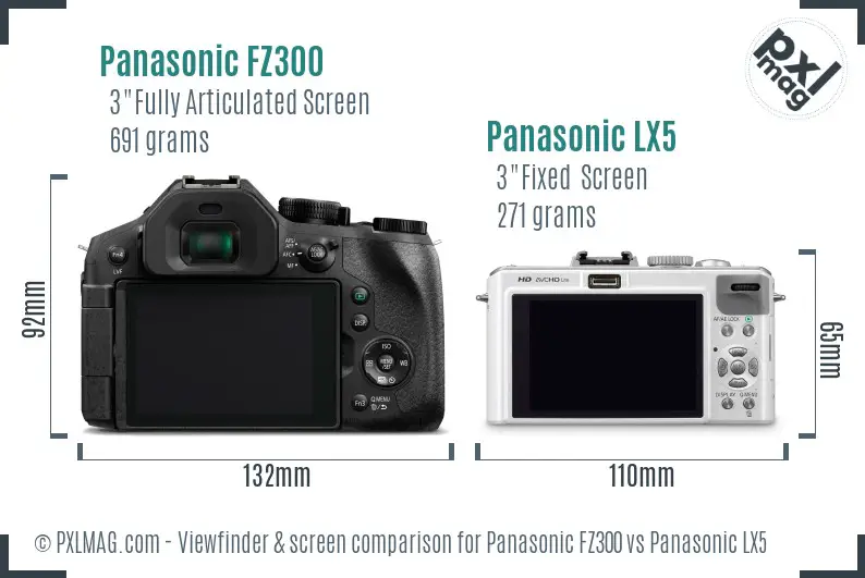 Panasonic FZ300 vs Panasonic LX5 Screen and Viewfinder comparison