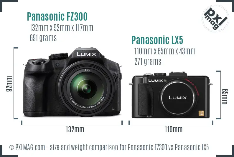 Panasonic FZ300 vs Panasonic LX5 size comparison