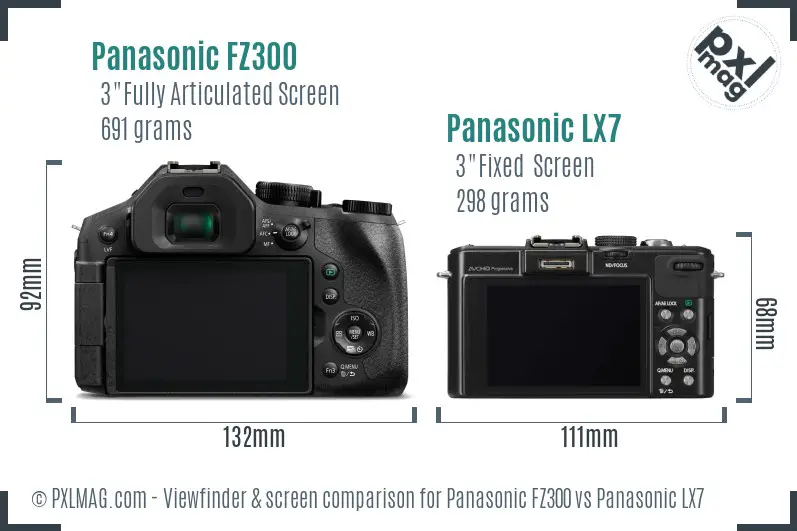 Panasonic FZ300 vs Panasonic LX7 Screen and Viewfinder comparison