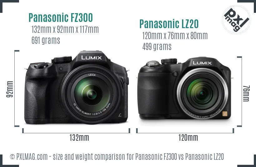 Panasonic FZ300 vs Panasonic LZ20 size comparison