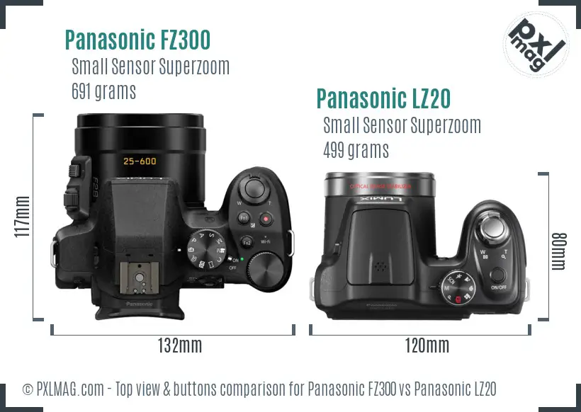 Panasonic FZ300 vs Panasonic LZ20 top view buttons comparison