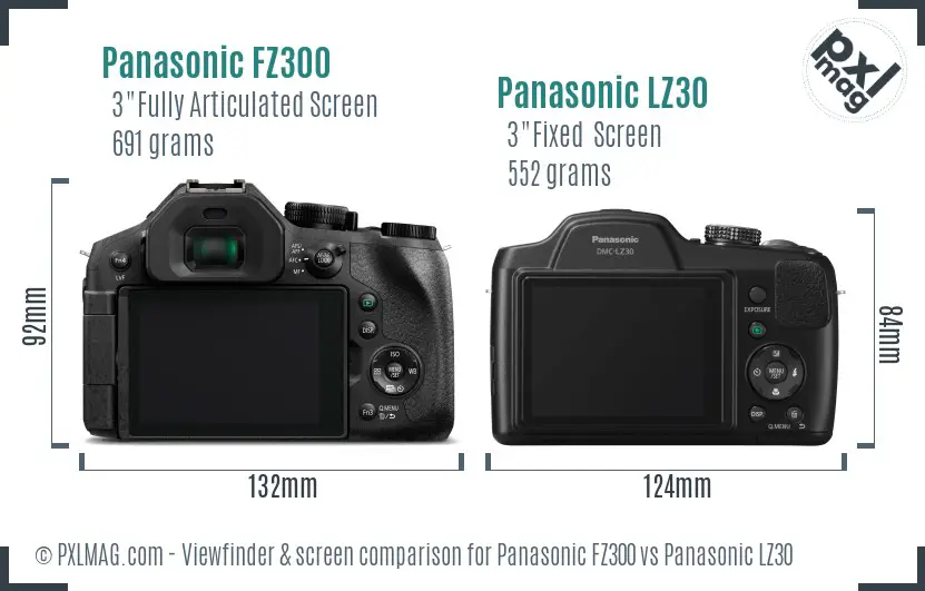 Panasonic FZ300 vs Panasonic LZ30 Screen and Viewfinder comparison